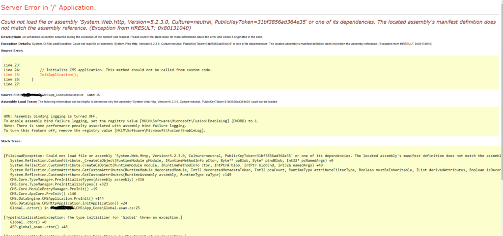 Original article image 1: A Kentico Web API Failure That Came Down to Library Versions