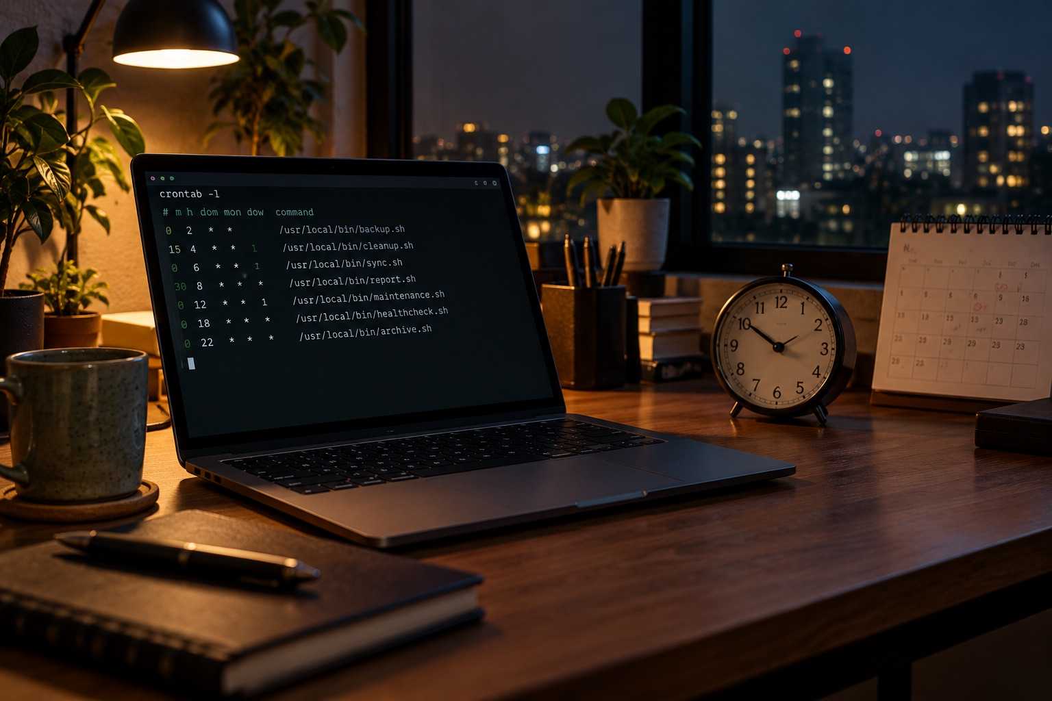 Terminal Linux dan jam meja untuk kerja berjadual